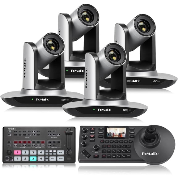 FoMaKo NDI Camera AI Auto Tracking HDMI PTZ Camera, 30x Optical Zoom(4pcs),KC608 PTZ Controller,M1 Video Mixer Switcher, for Church Services Worship Education(FMK30UH NDIX4+KC608+M1)