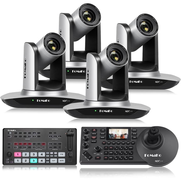 FoMaKo NDI Camera AI Auto Tracking HDMI PTZ Camera, 30x Optical Zoom(4pcs),KC608 PTZ Controller,M1 Video Mixer Switcher, for Church Services Worship Education(FMK30UH NDIX4+KC608+M1)