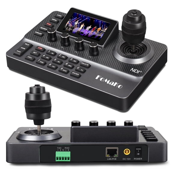 FoMaKo NDI PTZ Camera Controller, LCD Preview, NDI PTZ Controller Keyboard with 4D Joystick, for Church Worship Education Conference Events (NDI License Included) KC606N NDI Controller