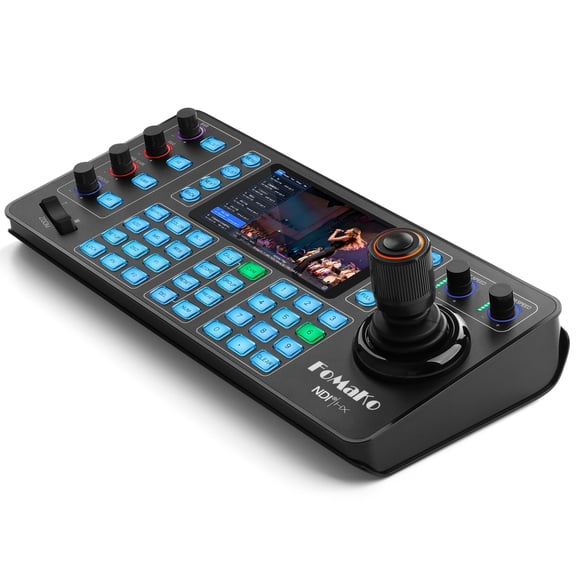 FoMaKo NDI PTZ Camera Controller KC608N New 5.5" Capacitive Touchscreen, 4K Preview, 4D Hall Joystick, PoE, VISCA/Pelco/NDI HX Support for Church, Worship, Education, Conference & Live Events