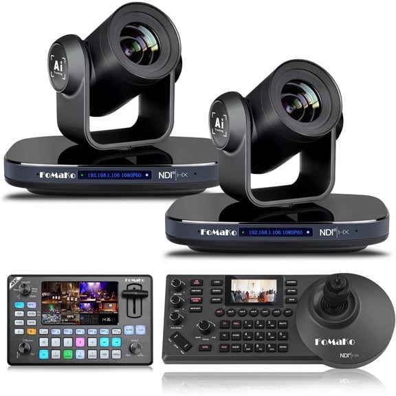 FoMaKo NDI SDI PTZ Camera HDMI,1080P60 AI Auto-Tracking NDI Camera 20X Optical Zoom, Suitable for Church, News Anchor Studio Live Broadcasting(KN20X2+KC602+KC608N)
