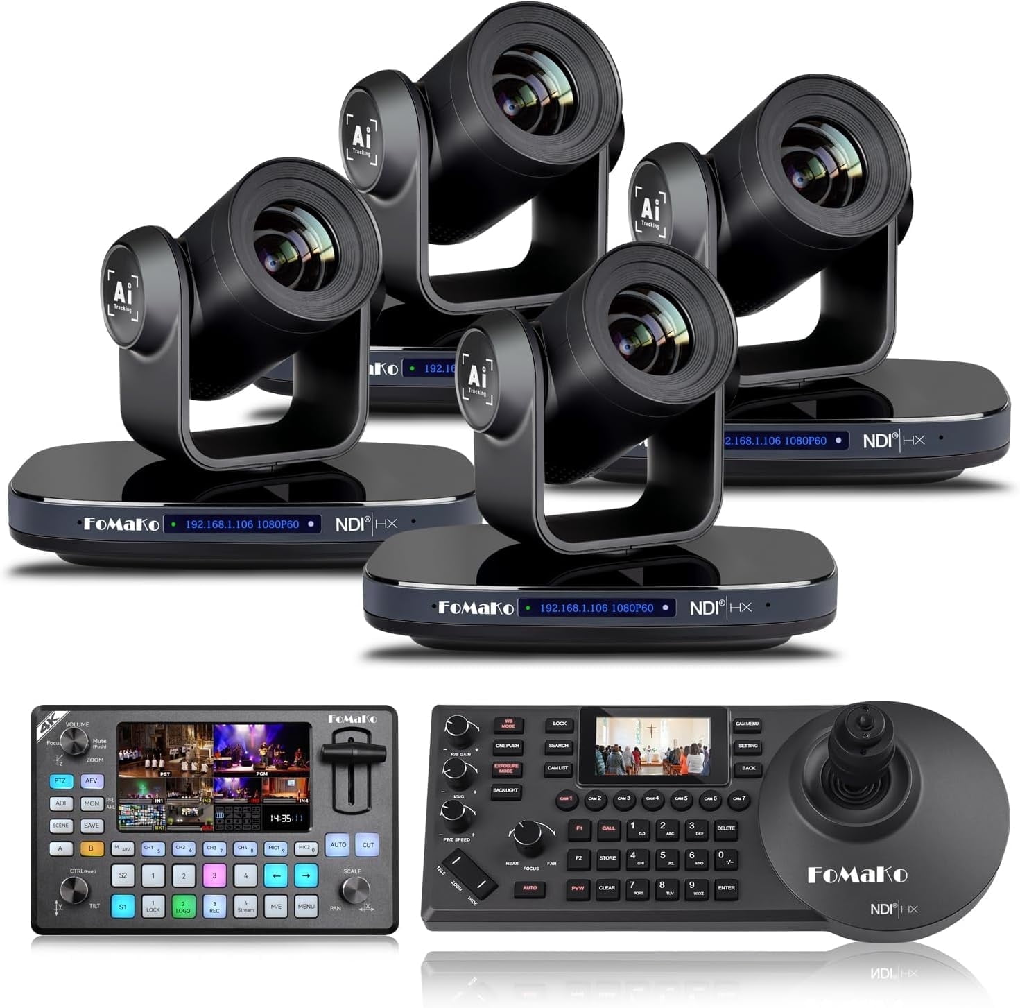 FoMaKo NDI PTZ Camera 1080P AI Tracking 20X Camera Bundle(KN20X4+KC602 ...