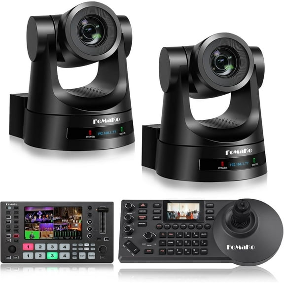 FoMaKo 20x ptz camera(3pcs)+ptz camera controller(1pc)+4k input video switcher Bundle black(BH201+M3+FMK20SDI)
