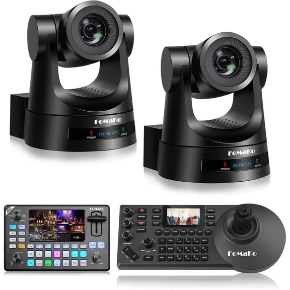 FoMaKo 20x ptz camera(3pcs)+ptz camera controller(1pc)+4k input video switcher Bundle black(BH202+KC602)
