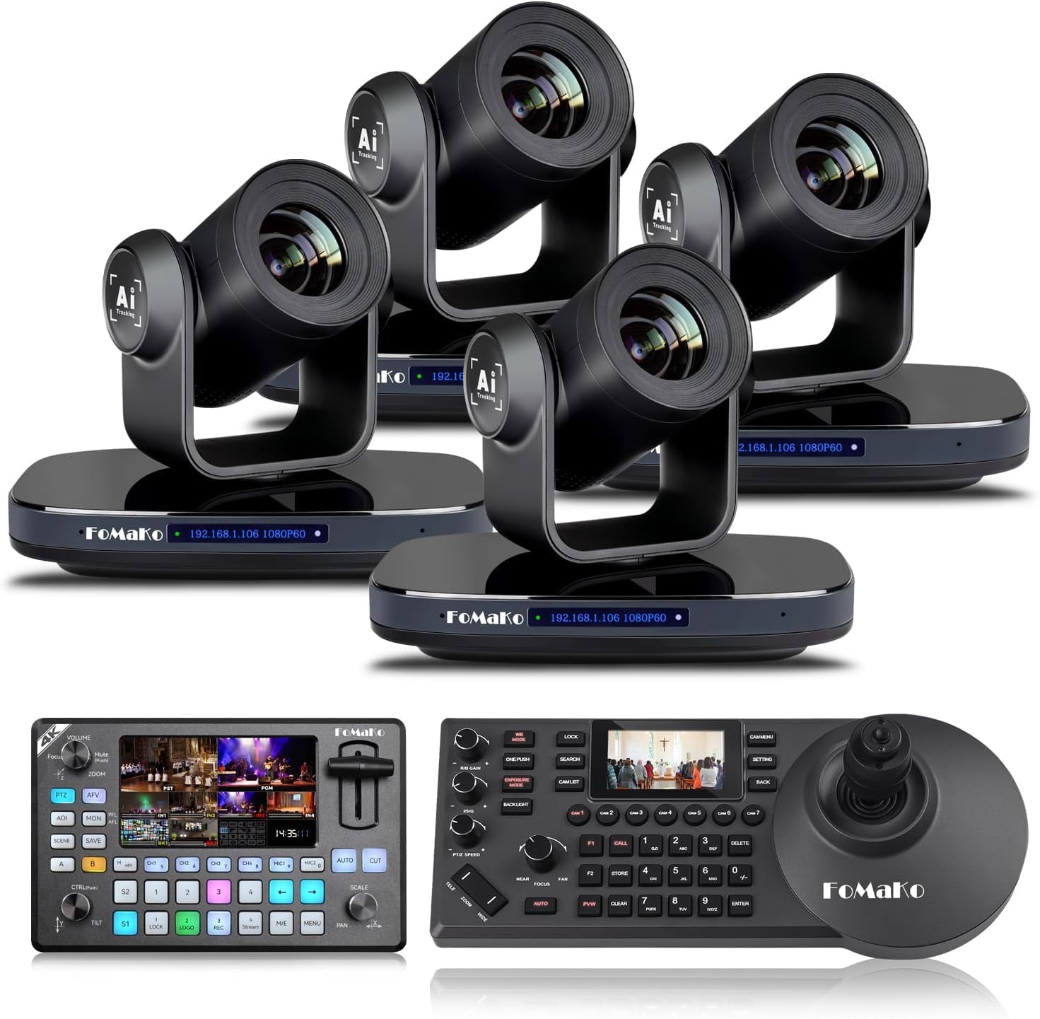 FoMaKo HDMI 1080P60 AI Auto-Tracking 20X video Camera Bundle (K20X4+KC602+KC608 Pro)