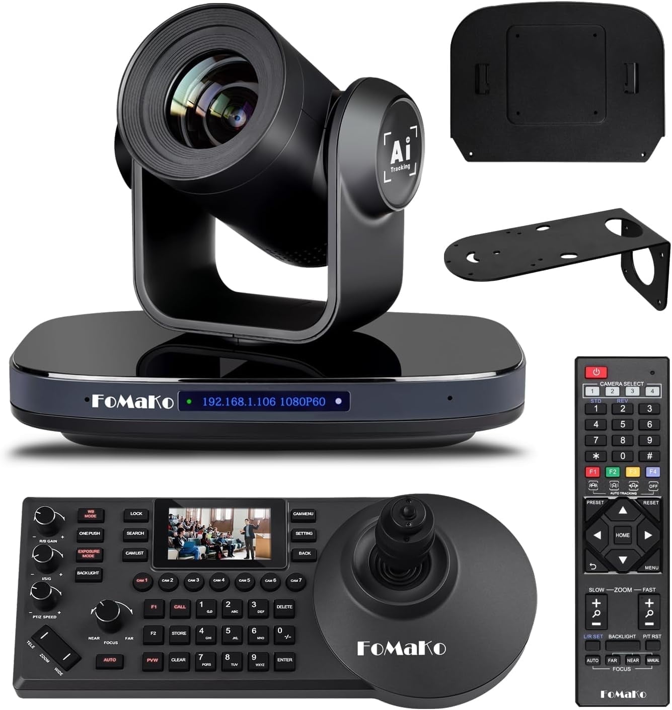 FoMaKo HDMI 1080P60 AI Auto-Tracking 20X video Camera Bundle (K20+ KC608)