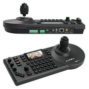 FoMaKo PTZ Controller PoE NDI PTZ Camera Controller 3 LCD Screen Preview, 4D Joystick PTZ Controller for Church Live Service Education, Visca PELCO D/P RS232 RS485, Black KC608 Pro