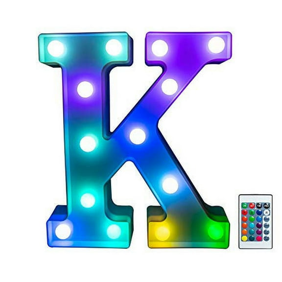 Foaky Colorful LED Letter Lights with Remote, Light Up Letters Sign for Night Light Wedding/Birthday Party Battery Powered Christmas Lamp Home Bar Decoration(K)