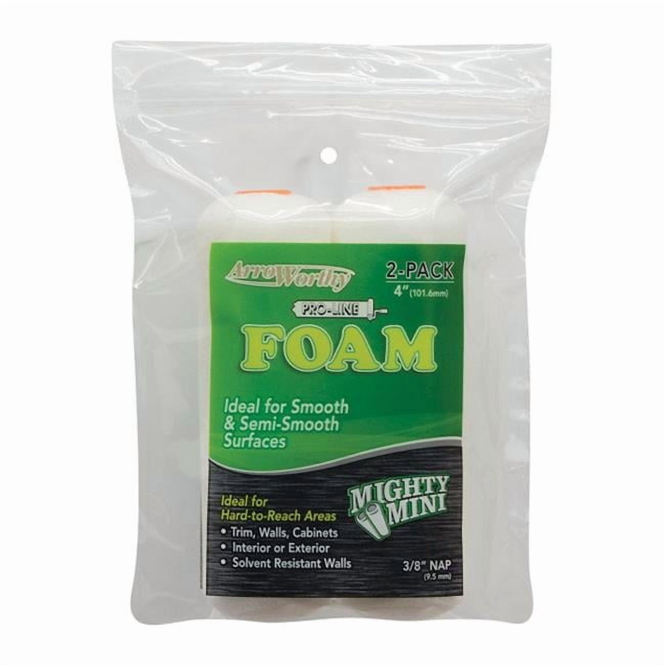 Foam 0.38 x 4 in. Mini Paint Roller Cover for Smooth to Semi-Smooth Surfaces, White - 2 Per Pack - Case of 12
