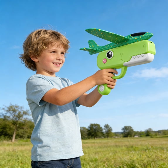 Foam Airplane Launcher Toy,Cute Dinosaur Glider Plane Flying Toys - Outdoor Sport Toys - Long Flight Distance Airplane Toys - Birthday Gifts & Party Favors (Green)