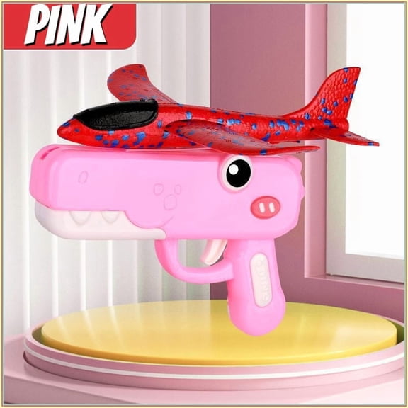 Foam Airplane Launcher Toy, Cute Dinosaur Glider Plane Flying Toys - Outdoor Sport Toys - Long Flight Distance Airplane Toys - Birthday Gifts & Party Favors (Pink)