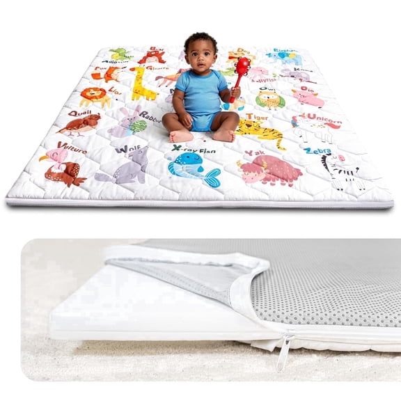 Zenkitch Baby Play Mat,Removable Washable Cover,50" × 50" ,Soft and Non-Slip for Infants and Toddlers, Suitable for Playpen and Floors