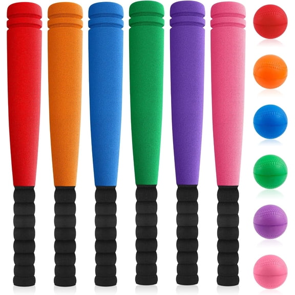 Foam Baseball Bat Set Including 6 Bats and 6 PE Equipment for Elementary School Foam Baseball Bat for Safety Play
