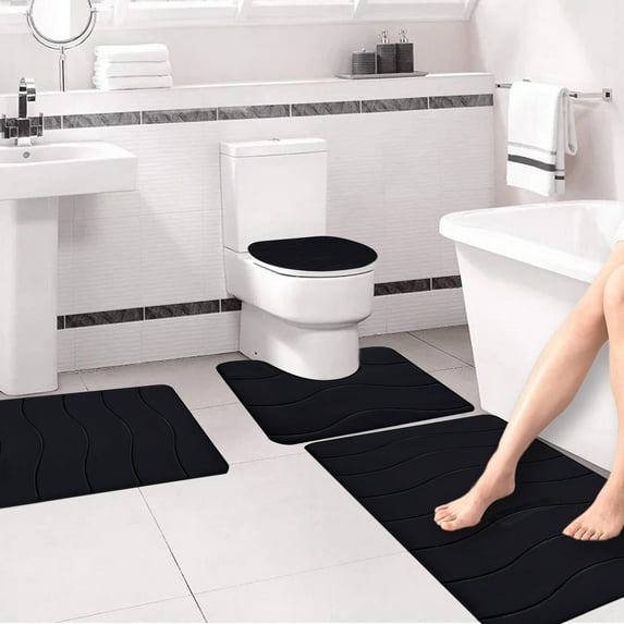 Foam Bath Mat,Bathroom Rugs,Toilet Mats,Extra Long Non Slip Bath Mats Water Absorbent Thick Soft Machine Washable,Create A Comfortable Bathroom Environment For Family,4 Set