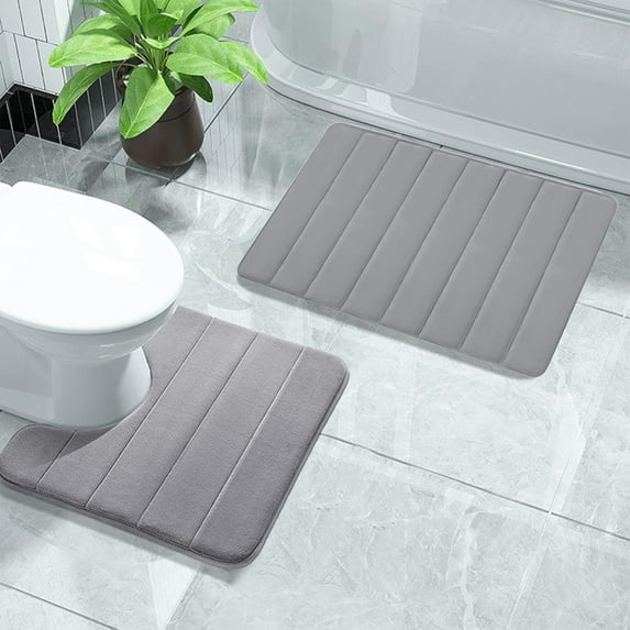 Foam Bath Mat Set - 2-Piece Soft Velvet Fleece Bathroom Rugs, Non-Slip Rubber Backing, Machine Washable, Water Absorbent, 16x24 & 16x20 Inches, Multiple Colors