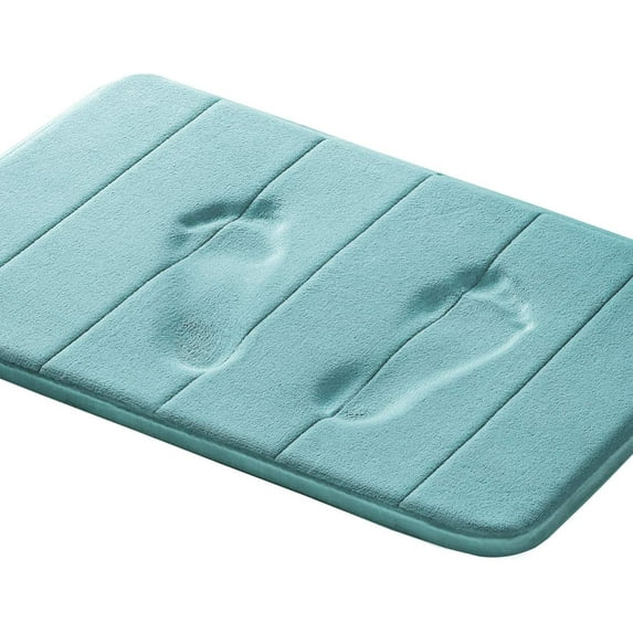 Foam Bath Mat Soft Memory Foam Non Slip Bath Mat Toilet Floor Rug Non Slip Rubber Backing Non Slip Absorbent Super Cozy Velvet fabric Bathroom Rug Carpet (24" X 17", light blue Striped Pattern)