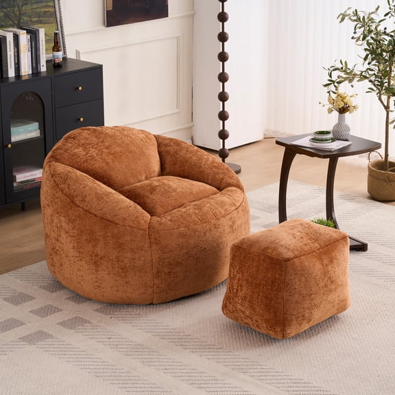 Foam Bean Bag Chairs for Adults/Teens with Filling, Bean Bag Lazy Sofa with Ultra Soft Chenille Cover, Bean Bag, Indoor & Outdoor (Orange)