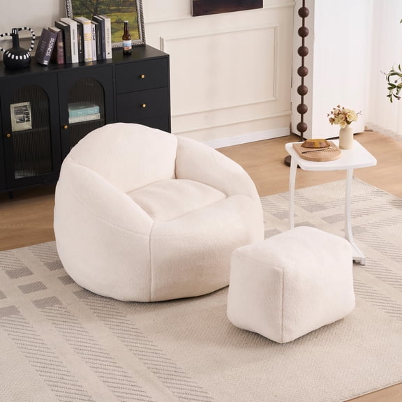 Foam Bean Bag Chairs for Adults/Teens with Filling, Bean Bag Lazy Sofa with Ultra Soft Chenille Cover, Bean Bag, Indoor & Outdoor (White)