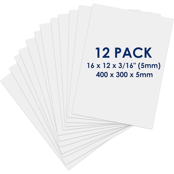 Foam Board 12 x 16 3/16" - Premium Pack White Poster Board, Acid Free, Double Sided, Rigid, Sign Foamboard for Mounting, Crafts, Paintings Prints, Art, Display, Presentation and Projects