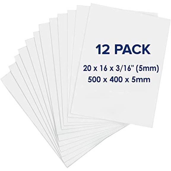 Foam Board 16 x 20 3/16" - Premium 12 Pack White Poster Board, Acid Free, Double Sided, Rigid, Sign Foamboard for Mounting, Crafts, Paintings Prints, Art, Display, Presentation and Projects