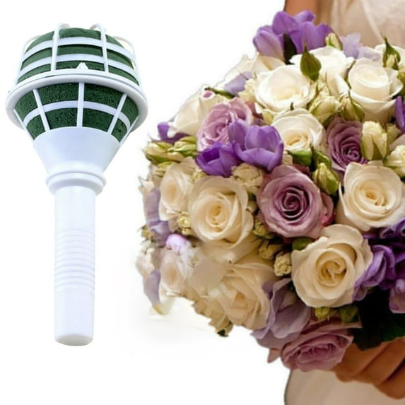 Foam Bouquet Holders, Ideal for Fresh Flowers, Wedding Decor, Floral Arrangements, and Gardening Projects, Wet Foam with Sturdy White Handheld Design (3.3x7x3.3 in)