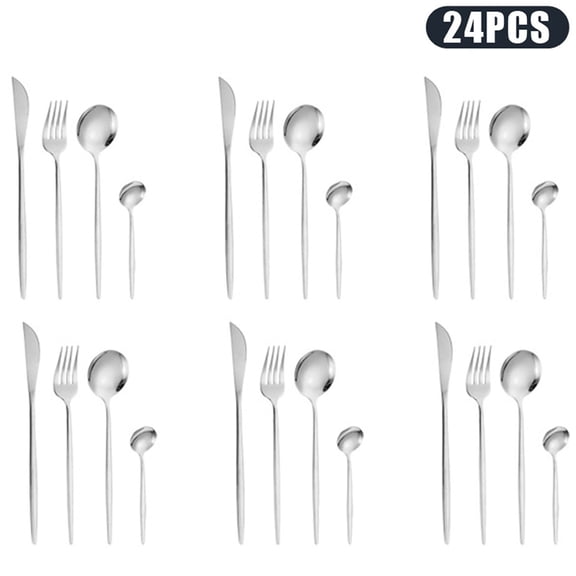 （Foam Box）24 Pieces Silverware Set, Stainless Steel Flatware Cutlery Set for 6, Fancy Tableware Eating Utensils for Home Kitchen Restaurant Hotel，Silver