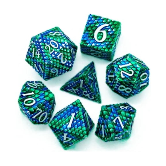 Foam Brain Games Dragon Scale Poly Set - Ocean w/Silver (7) New