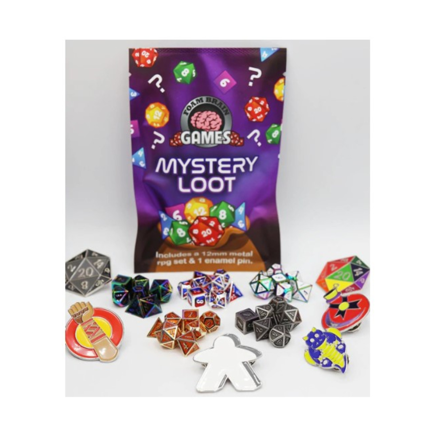 Foam Brain Games Mystery Loot - Mini Dice Set and Metal Pin (7) New