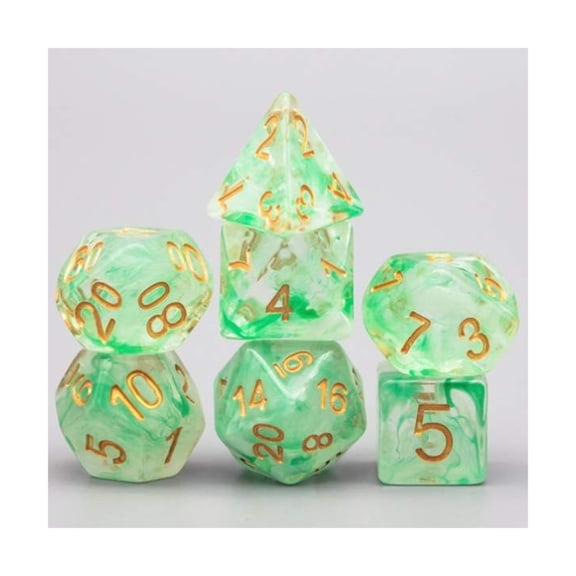 Foam Brain Games Poly Set - Prasine Mist w/Gold (7) New