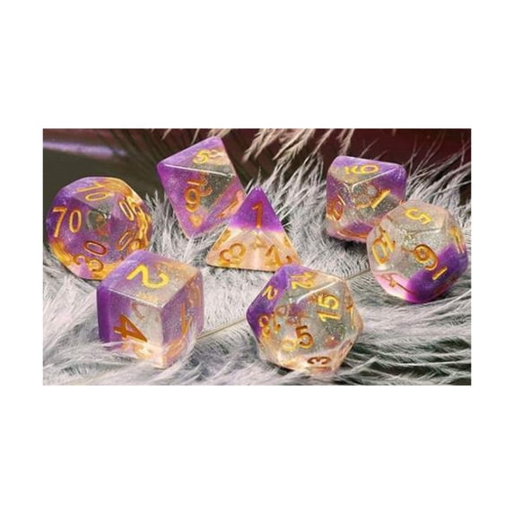 Foam Brain Games Poly Set - Violet Sunset w/Gold (7) New
