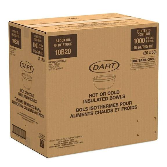 Dart Foam Bowls, 10 Ounces, White, Round