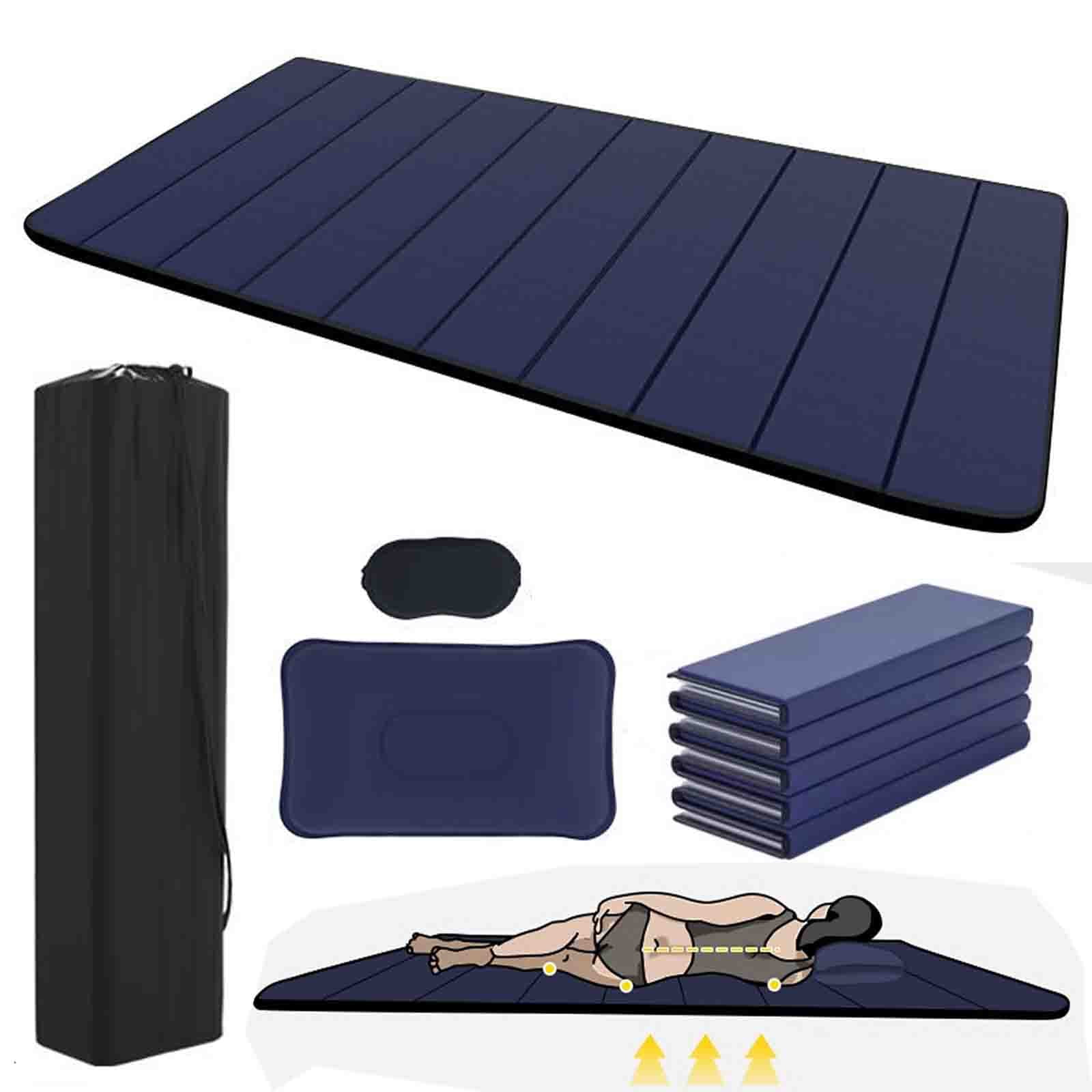 Foldable Camping Sleeping Pad with Inflatable Pillow, Floor Bed Mattress Sitting Pad, Folding Waterproof Camping Pads Soft Mat, Outdoor Sleeping Mat for Hiking Travel Truck Bed Tent Yoga, Blue