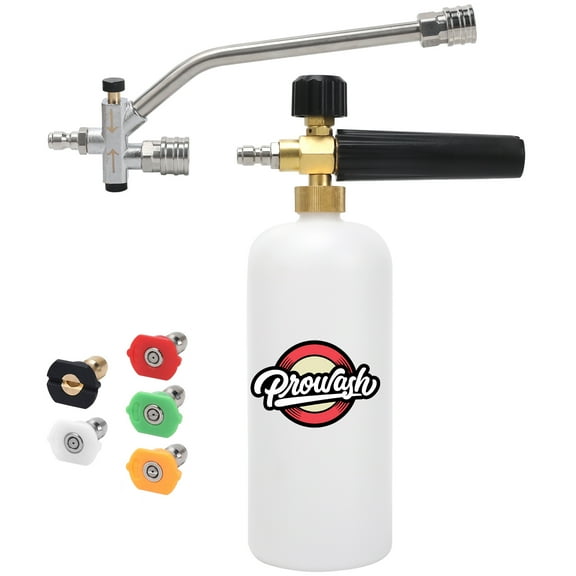 Foam Cannon Dual Connector Accessory, 1/4 Inch Quick Connector, 5 Pressure Washer Nozzle Tips, 1L Bottle