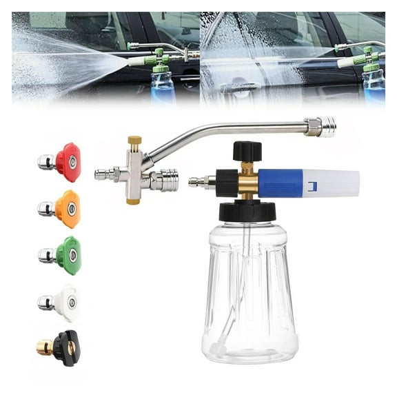 Foam Cannon Dual Connector Accessory, Pressure Washer Foam Cannon For Soap Cannon, 5 Pressure Washer Sprayer Nozzles, 1/4" Quick Connect, For Car Garden Window