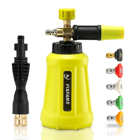 Foam Cannon, Wide Neck Snow Foam Lance with Replacement Adapter for Portland Husky and Ryobi Pressure Washer, Heavy Duty Power Washer Foam Blaster with 1/4 Inch Quick Connector, 5 Nozzle Tips