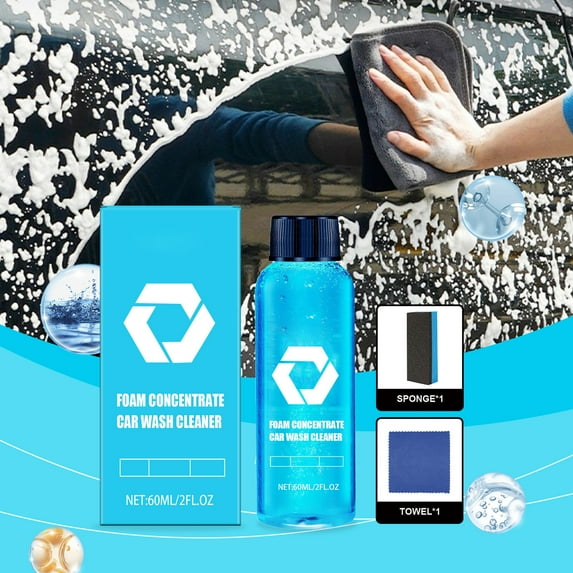 Foam Car Wash Soap Detergent with Wax Sealant – Cleans, Protects Car , Adds Water Beading and UV Protection – Includes Sponge and Cleaning Cloth, 60ml