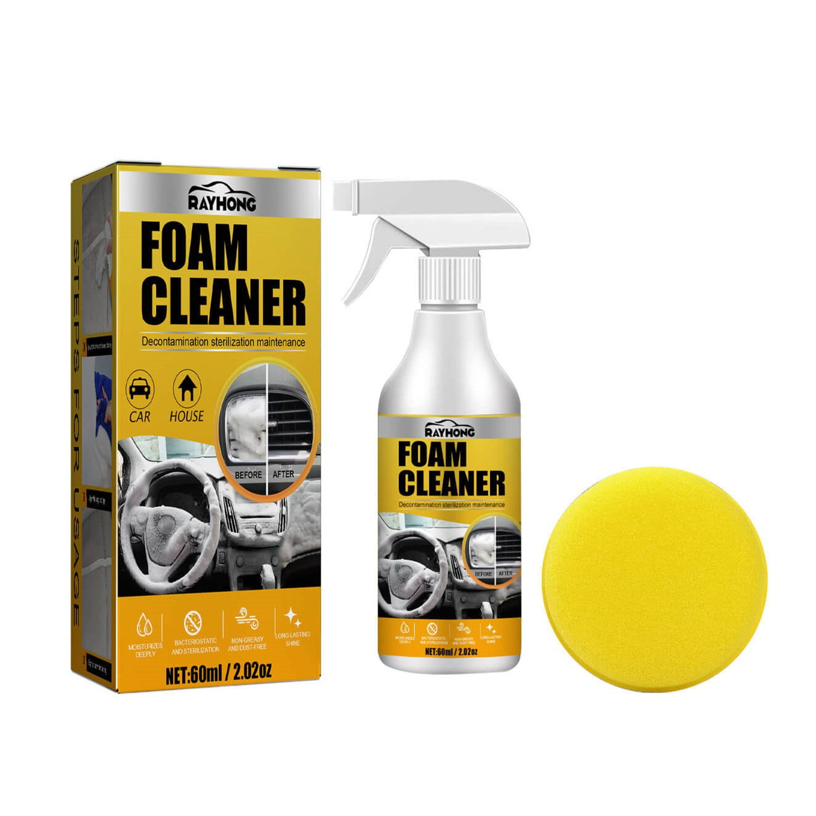 Foam Cleaner for Car, 60 ml Powerful Car Upholstery Stain Remover for Interior, Multipurpose Foam Cleaner Spray for Carpet, Car Fabric Seat Foam Washing Cleaner