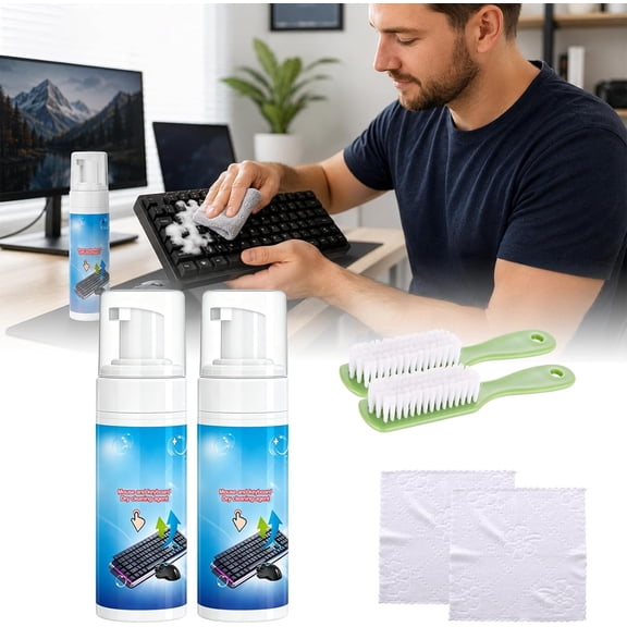 Foam Cleaner for Keyboard & Mouse,Mouse and Keyboard Dry Cleaning Agent,2026 New Keyboard Cleaning Kit,All-in-One Cleaning for Keyboard, Mouse,Screen,and Desk Mat