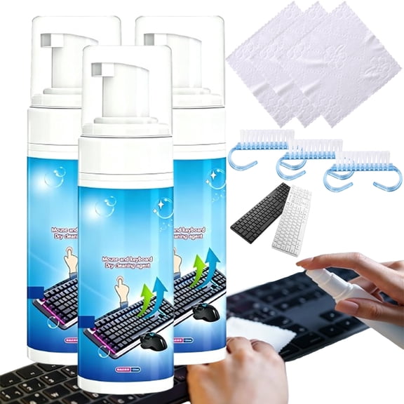 Foam Cleaner for Keyboard & Mouse,Mouse Multipurpose Foam Cleaner, Quick-Drying Mouse and Keyboard Dry Cleaning Agent with Brush & Cloth, for Screen, Gaming Mouse Pad, Home Office