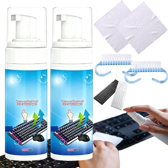 Foam Cleaner for Keyboard & Mouse,Mouse Multipurpose Foam Cleaner, Quick-Drying Mouse and Keyboard Dry Cleaning Agent with Brush & Cloth, for Screen, Gaming Mouse Pad, Home Office