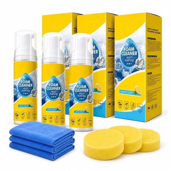 Foam Cleaner Multi Purpose - 4-in-1 Multi-enzyme Foam Cleaner, Foam Cleaner All Purpose, No-Rinse, Deep Cleaning Foam Cleaner for Car Interior, Kitchen, Bathroom Tile and Home Surfaces(3Pcs)