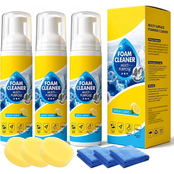 Foam Cleaner All Purpose, Foam Cleaner Spray for Car Interior, Powerful & Multipurpose Car Interior Foam Cleaner, 4-in-1 Multi-Enzyme Foam Cleaner, for Car Interior, Sofa Upholstery (3Pcs)