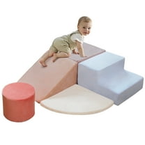Foam Climber Playground – 5pcs Toddler Climbing Blocks with Round Cylinder, Indoor Soft Play Set, Climb and Crawl Educational Toys,Blue Pink