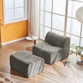 thumbnail image 1 of Foam Compression Sofa Chair, Single Lounge Chair with Adjustable Footrest and Included Pillow, Velvet Upholstered Modern Minimalist Chair for Small Space, Living Room, Bedroom, or Dorm, Gray, 1 of 11