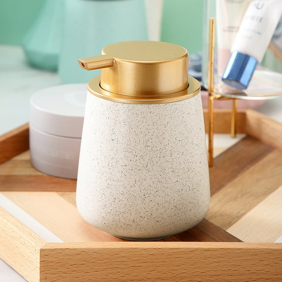 Foam Dispenser 12 oz, Ceramic Hand Pump Dispenser Beige Foaming Soap Dispenser Dish Liquid Dispenser for Kitchen Bathroom Hand Wash Bottle