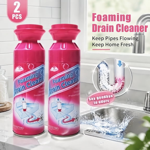 Foam Drain Cleaner 2PCS, Drain Clog Remover & Odor Eliminator, Powerful Foaming Pipe Cleaner for Bathroom Sink, Kitchen, Tub & Floor Drains