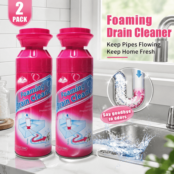 Foam Drain Cleaner 2PCS, Drain Clog Remover & Odor Eliminator, Powerful Foaming Pipe Cleaner for Bathroom Sink, Kitchen, Tub & Floor Drains