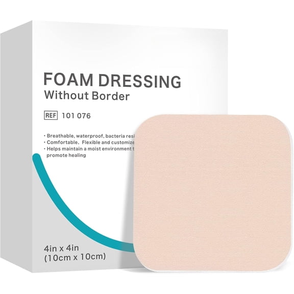 Foam Dressing, Sterile Non-Adhesive Hydrophilic Pads, Highly Absorbent 4"x4"(10 cm*10 cm) Square Waterproof Dressing for Wound Care