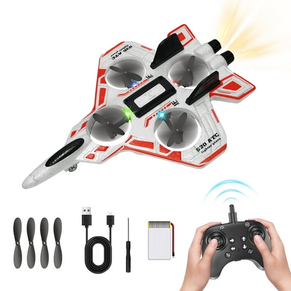Foam Drone RC Airplane for Kids Beginners, Remote Control Plane 360° Flip Fighter Jet with Light, 2.4GHZ Radio Control Helicopter Toy for Kids, Auto Hovering