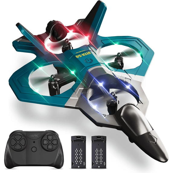 Foam Drone RC Airplane for Kids and Beginners, Remote Control Plane Fighter Jet with Light, Auto Hovering, 360° Flip and 2 Batteries (15 Mins)